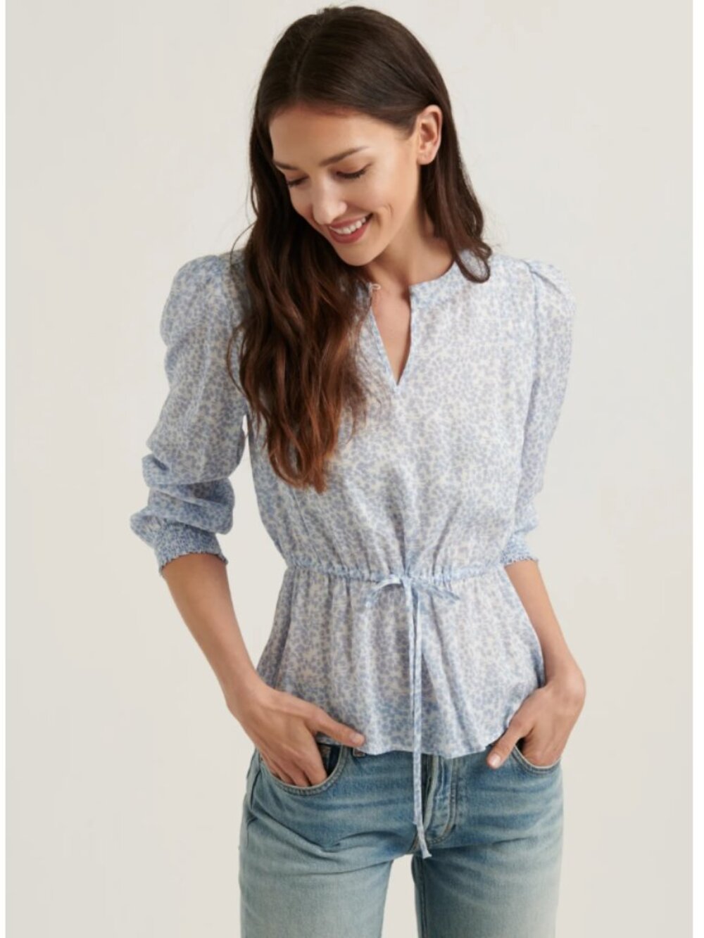 Lucky Brand Floral Tie Waist Abby Peplum Top Medium Cottagecore Dainty NWT